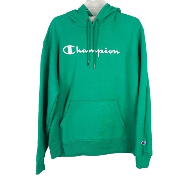 Champion Other - Vintage 90s Champion Spell Out Sweater Hooded Sz L Green Sweatshirt Big Logo Y2K